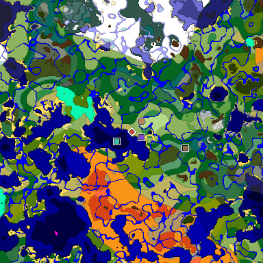 Predicted biome map of Java 1.18 seed -2916311982797215709 around estimated spawn