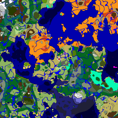 Predicted biome map of Java 1.18 seed 609595157878123791 around estimated spawn