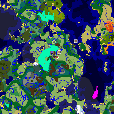Predicted biome map of Java 1.18 seed -3393876929645729390 around estimated spawn