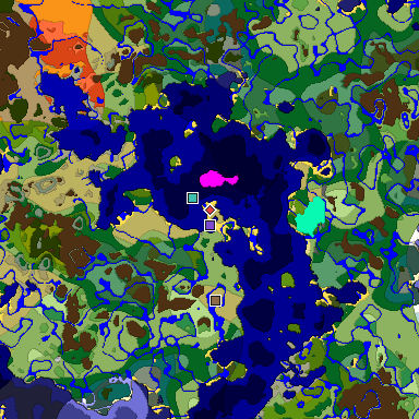 Predicted biome map of Java 1.18 seed -6119844355675909333 around estimated spawn