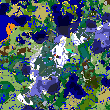 Predicted biome map of Java 1.18 seed 6293766082821998446 around estimated spawn