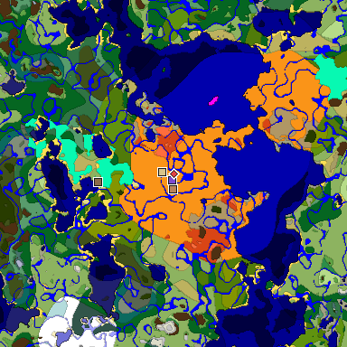 Predicted biome map of Java 1.18 seed 1565797465455471357 around estimated spawn