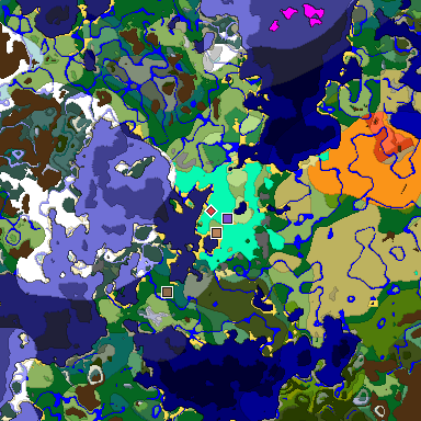 Predicted biome map of Java 1.18 seed -4870527577673313092 around estimated spawn