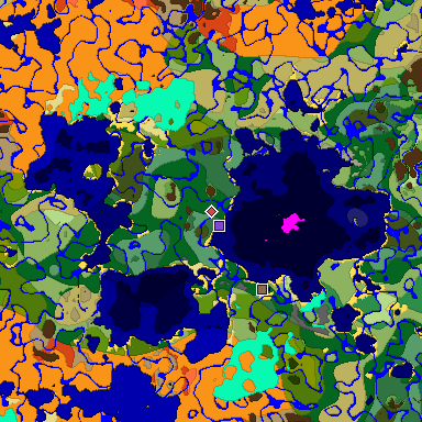 Predicted biome map of Java 1.18 seed -3222351248382348051 around estimated spawn