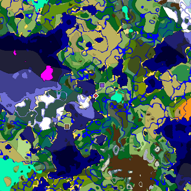 Predicted biome map of Java 1.18 seed 7386737179984759322 around estimated spawn