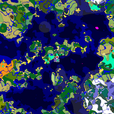 Predicted biome map of Java 1.18 seed -6023236909656706852 around estimated spawn
