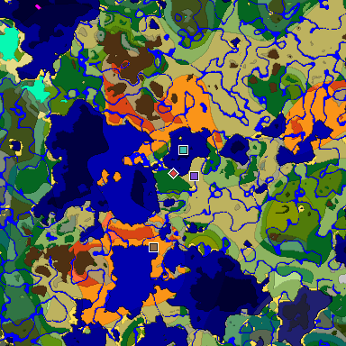 Predicted biome map of Java 1.18 seed 9097377166831354958 around estimated spawn