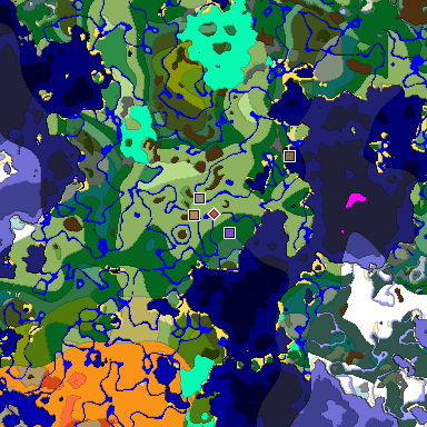 Predicted biome map of Java 1.18 seed -7493667560016217991 around estimated spawn