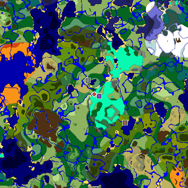 Predicted biome map of Java 1.18 seed 311875168895807131 around estimated spawn