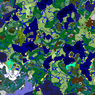 Predicted biome map of Java 1.18 seed 6324049491916648272 around estimated spawn