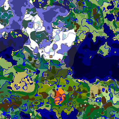 Predicted biome map of Java 1.18 seed 99528904905723340 around estimated spawn
