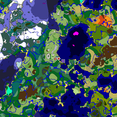 Predicted biome map of Java 1.18 seed 8040960754773936047 around estimated spawn