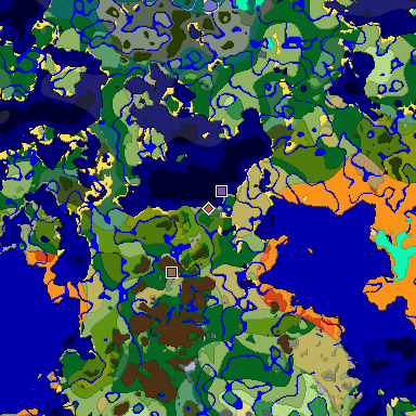 Predicted biome map of Java 1.18 seed -8480429161280571490 around estimated spawn