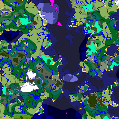 Predicted biome map of Java 1.18 seed -1812158583012360601 around estimated spawn