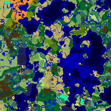 Predicted biome map of Java 1.18 seed 7496915800919102687 around estimated spawn