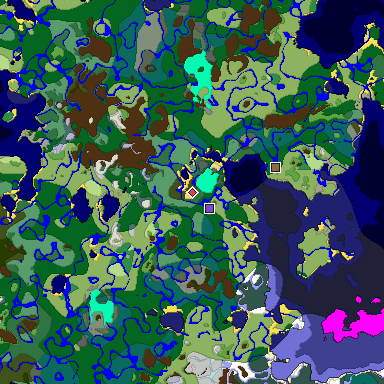 Predicted biome map of Java 1.18 seed -7789872565947819601 around estimated spawn