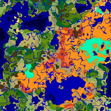 Predicted biome map of Java 1.18 seed -1143133181166715632 around estimated spawn