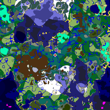 Predicted biome map of Java 1.18 seed -907320175430787392 around estimated spawn