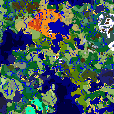 Predicted biome map of Java 1.18 seed 8357794450294902264 around estimated spawn