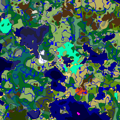 Predicted biome map of Java 1.18 seed 6315648285455291179 around estimated spawn