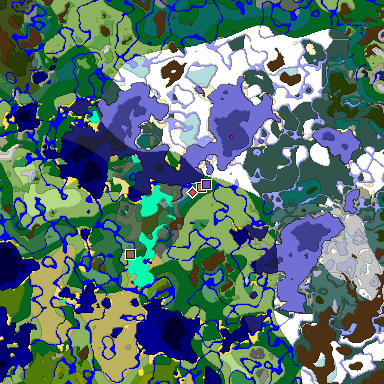 Predicted biome map of Java 1.18 seed -8323263977897385081 around estimated spawn