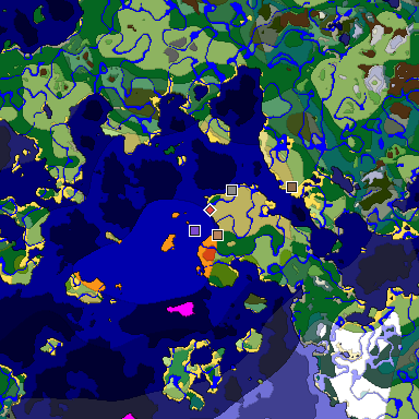 Predicted biome map of Java 1.18 seed 9075799025645990990 around estimated spawn