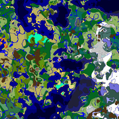 Predicted biome map of Java 1.18 seed 206057502352001242 around estimated spawn