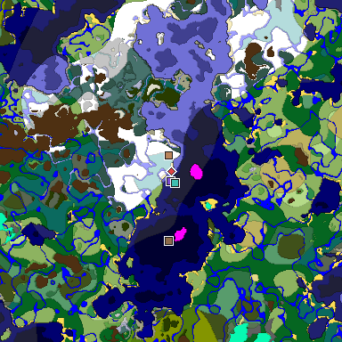 Predicted biome map of Java 1.18 seed -1987255817315031745 around estimated spawn