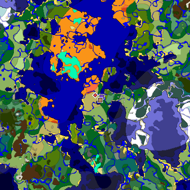 Predicted biome map of Java 1.18 seed -1285014622986890683 around estimated spawn