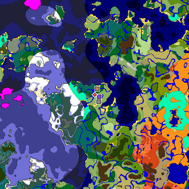 Predicted biome map of Java 1.18 seed -5469477228571346944 around estimated spawn