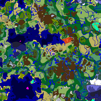 Predicted biome map of Java 1.18 seed 4449381332236923551 around estimated spawn