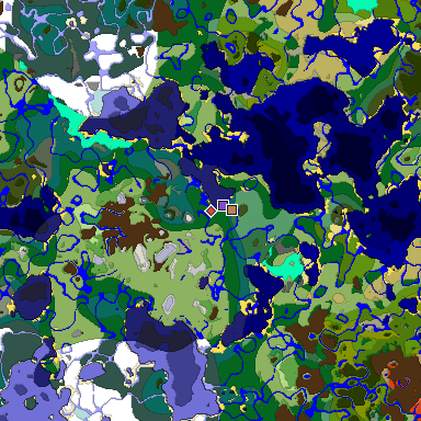 Predicted biome map of Java 1.18 seed 5286909986424277682 around estimated spawn