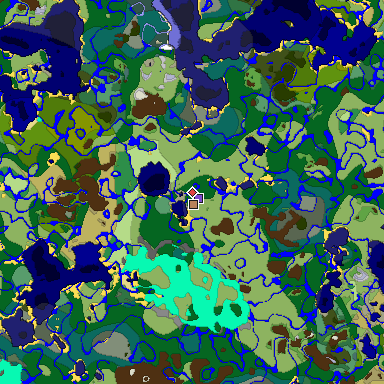 Predicted biome map of Java 1.18 seed -3806535848781232371 around estimated spawn