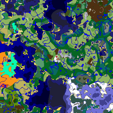 Predicted biome map of Java 1.18 seed -6925383238056209439 around estimated spawn