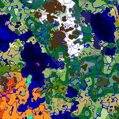 Predicted biome map of Java 1.18 seed -6386973455777802447 around estimated spawn