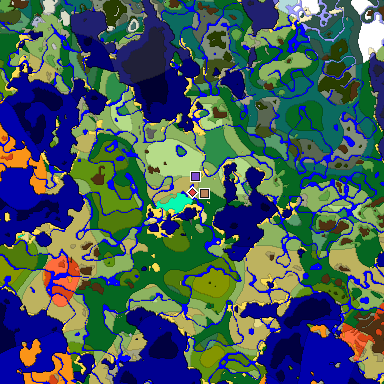 Predicted biome map of Java 1.18 seed 9017382230745428178 around estimated spawn