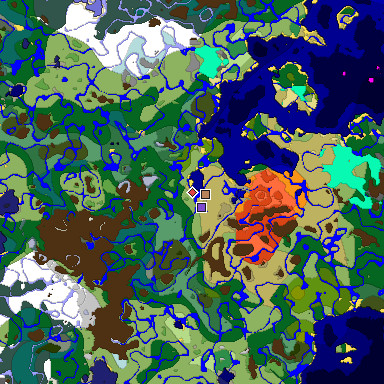 Predicted biome map of Java 1.18 seed -7143921187984396037 around estimated spawn