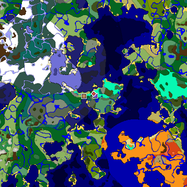 Predicted biome map of Java 1.18 seed 3044698724448675469 around estimated spawn