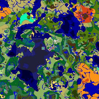 Predicted biome map of Java 1.18 seed -4824019332248635170 around estimated spawn