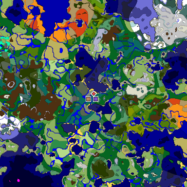 Predicted biome map of Java 1.18 seed -3477572029373236594 around estimated spawn