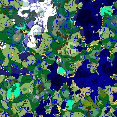 Predicted biome map of Java 1.18 seed -7422888415813650120 around estimated spawn