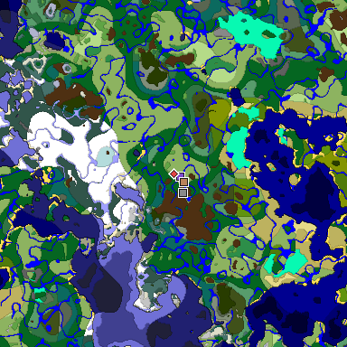 Predicted biome map of Java 1.18 seed -8802215736992521998 around estimated spawn