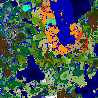 Predicted biome map of Java 1.18 seed -1408286903444454674 around estimated spawn