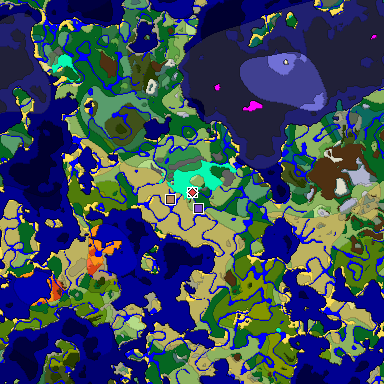 Predicted biome map of Java 1.18 seed 8120288474776533783 around estimated spawn