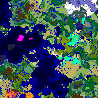 Predicted biome map of Java 1.18 seed 6826354659802755392 around estimated spawn