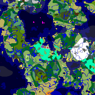 Predicted biome map of Java 1.18 seed -9197807280944632038 around estimated spawn