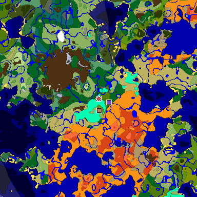 Predicted biome map of Java 1.18 seed 1013893574744533067 around estimated spawn