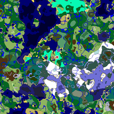 Predicted biome map of Java 1.18 seed -83509138120401273 around estimated spawn