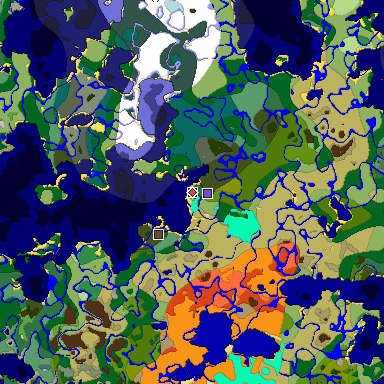 Predicted biome map of Java 1.18 seed 100827477309106106 around estimated spawn