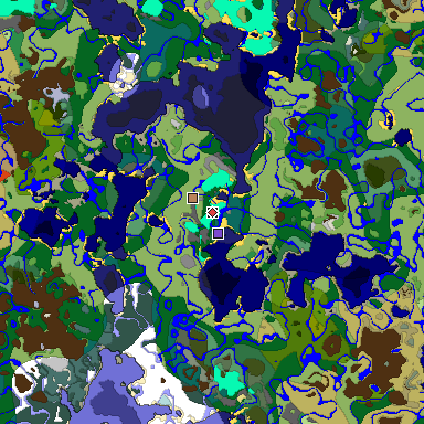 Predicted biome map of Java 1.18 seed -1059991983522326475 around estimated spawn
